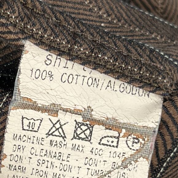 ERMENEGILDO ZEGNA Shirt Mens XL Striped Herringbone Twill Button Up Cotton Brown - Picture 12 of 15